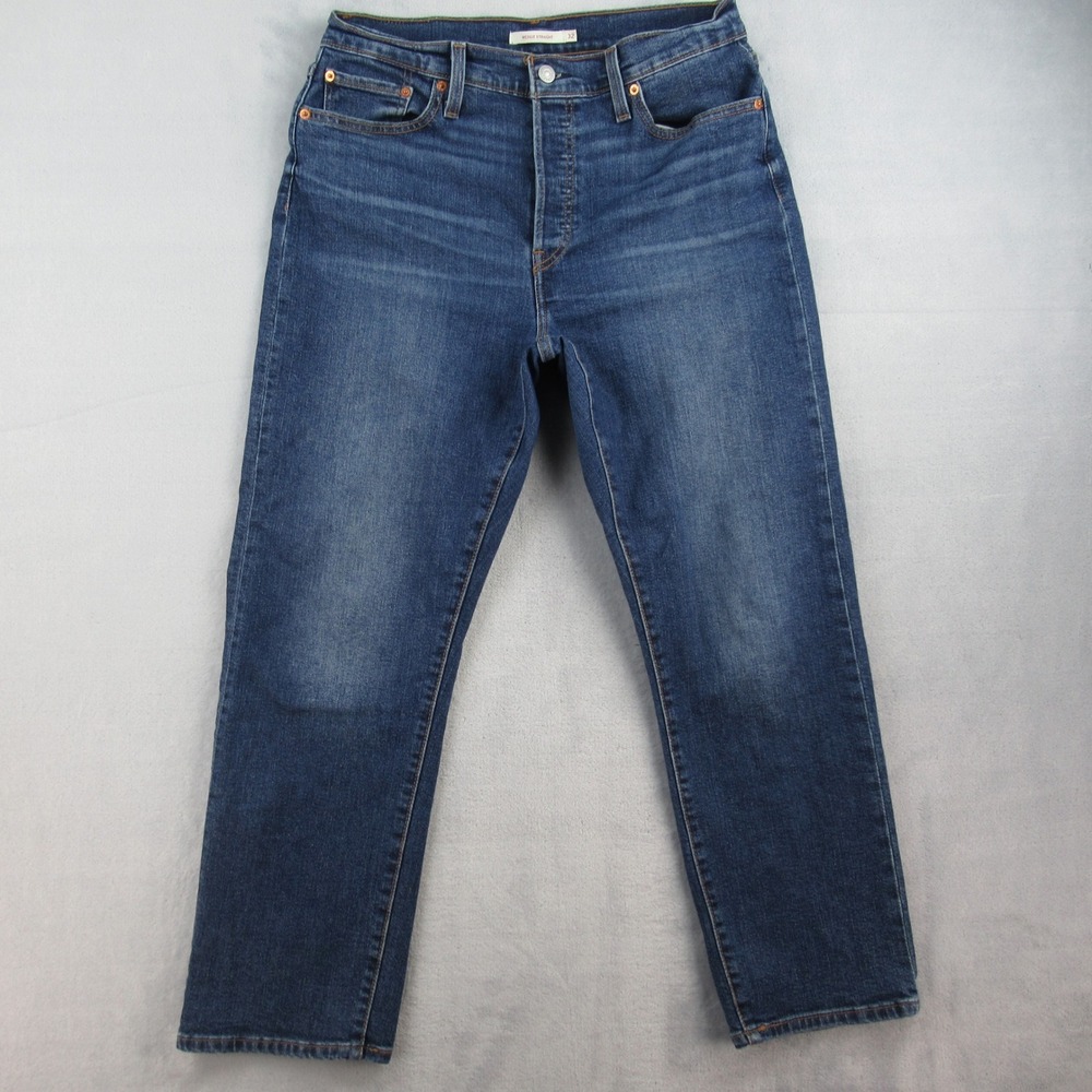 Levis Wedgie Straight Jeans Womens 32 Blue High Rise Button Fly 34964-0207